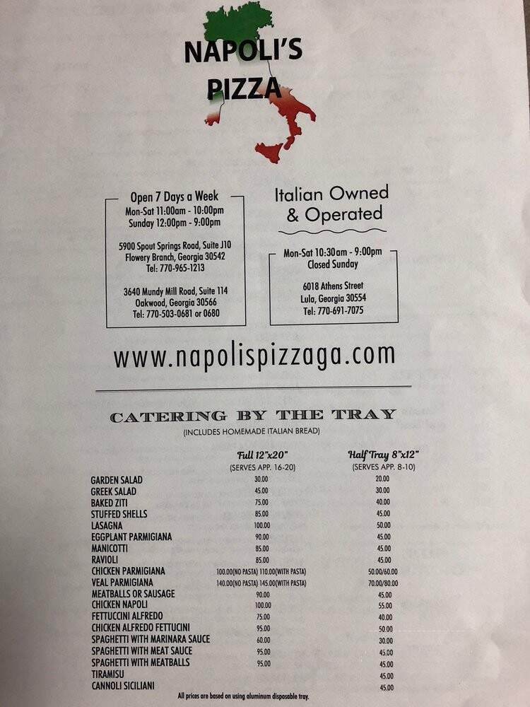 Napolis Pizza - Flowery Branch, GA menu_pic