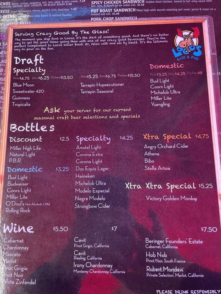 Locos Grill & Pub - Athens, GA menu_pic