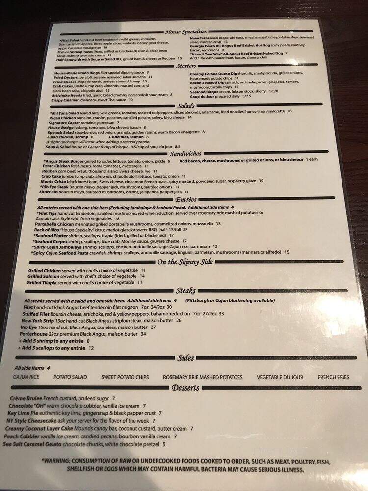 Filet Steak & Seafood - Greensboro, GA menu_pic