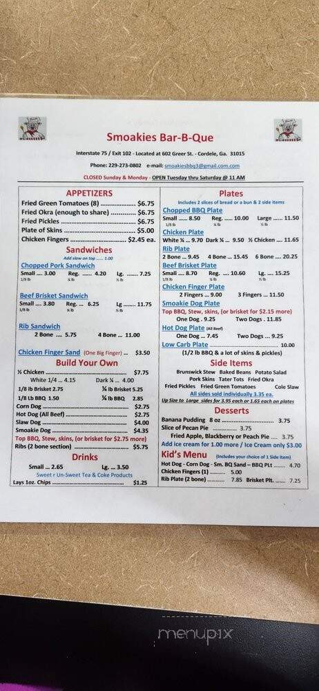 Smoakies Barbeque Too - Cordele, GA menu_pic