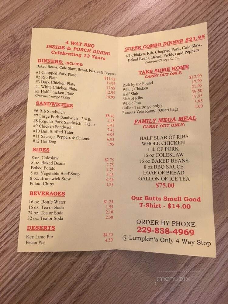 4 Way BBQ - Lumpkin, GA menu_pic