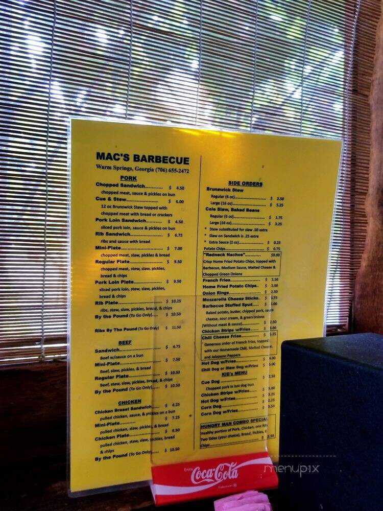 Mac's Barbeque - Shiloh, GA menu_pic