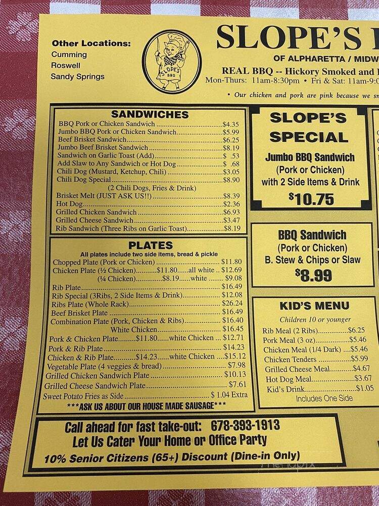 Slope's BBQ - Alpharetta, GA menu_pic