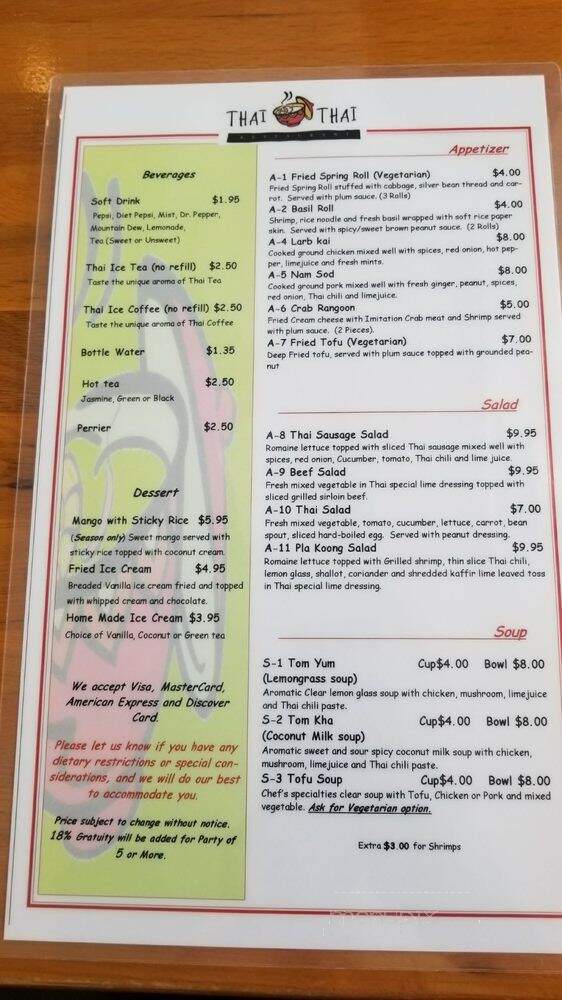 Thai Thai Take Restaurant - Alpharetta, GA menu_pic