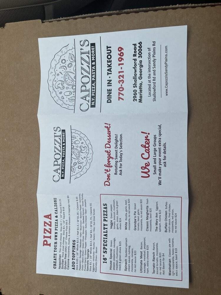 Capozzi's New York Pizza - Marietta, GA menu_pic