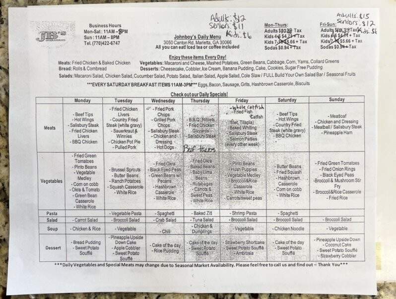 Sonny's Home Cooking - Marietta, GA menu_pic