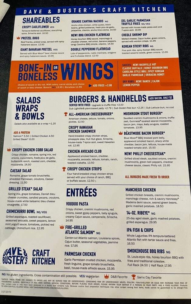 Dave & Buster's - Marietta, GA menu_pic
