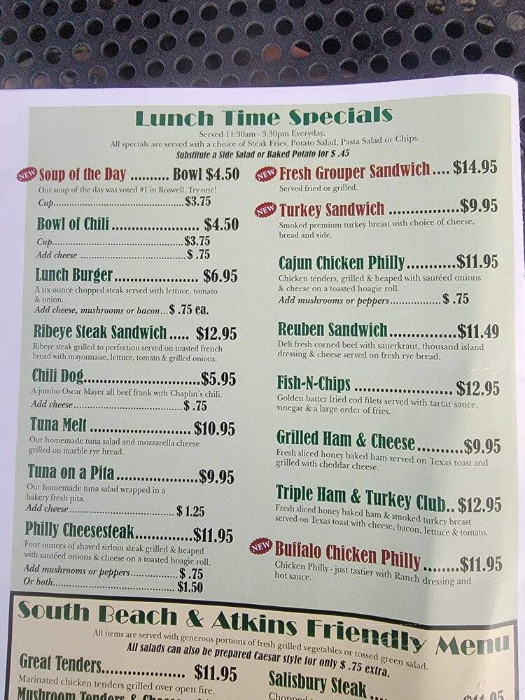 Chaplins - Roswell, GA menu_pic
