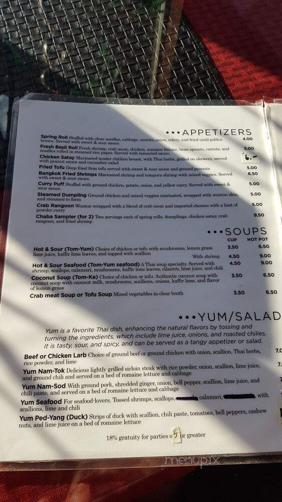 Chaba Thai Restaurant - Duluth, GA menu_pic
