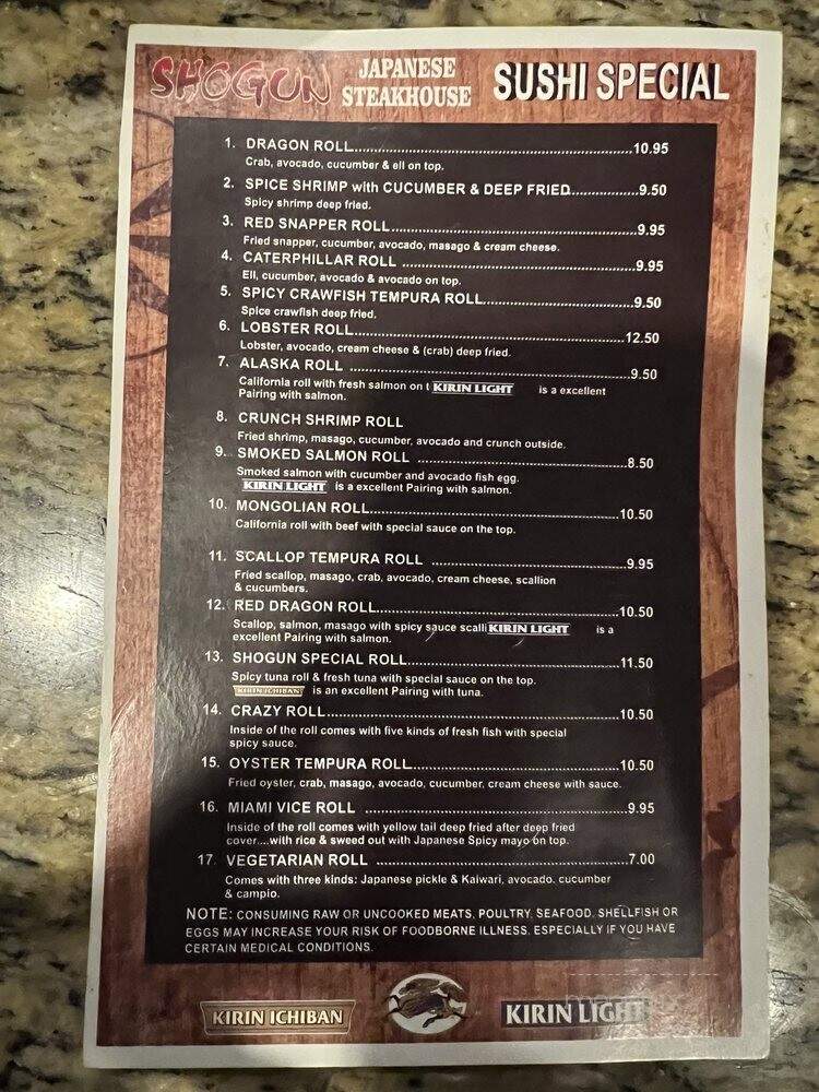 Shogun Japanese Steak & Sushi - Kennesaw, GA menu_pic
