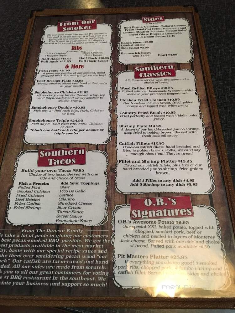 O B's Real Pit Out N Back BBQ - Mcdonough, GA menu_pic