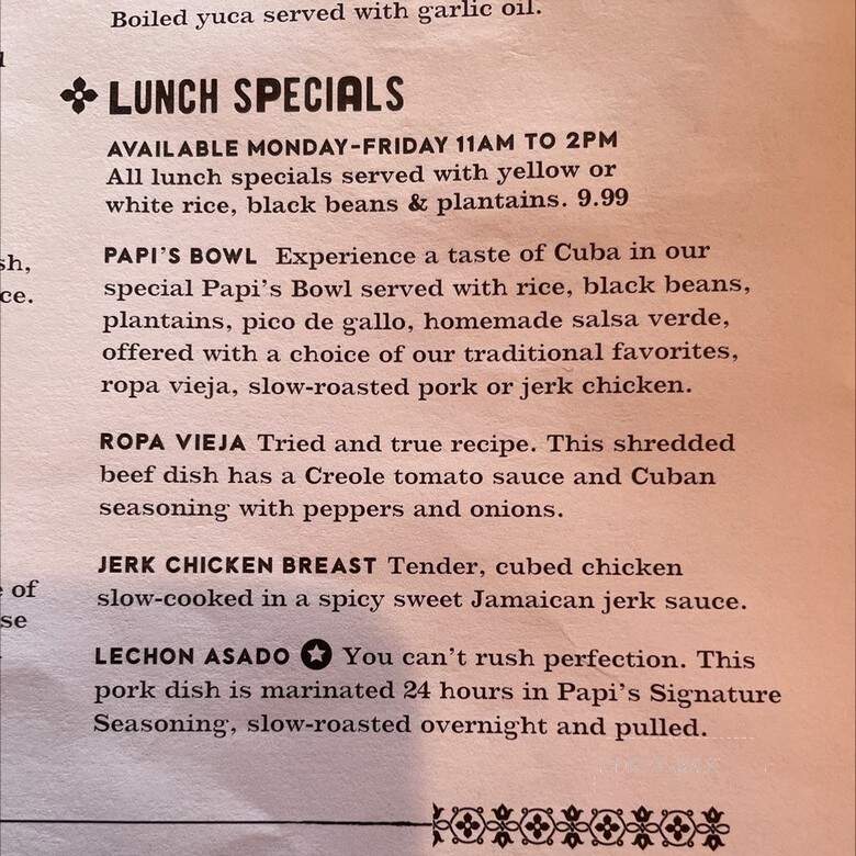 Papi's Cuban & Caribbean Grill - Stockbridge, GA menu_pic