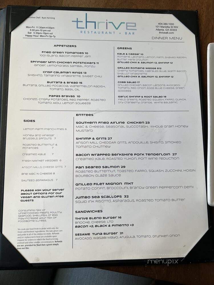 Thrive - Atlanta, GA menu_pic