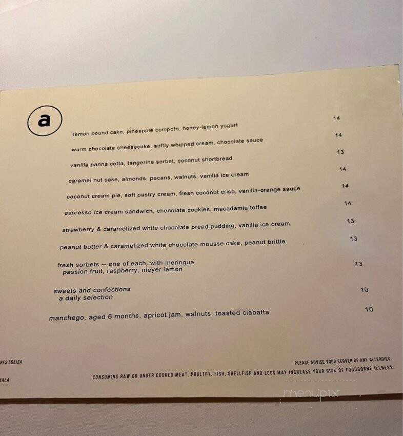 Aria Restaurant - Atlanta, GA menu_pic
