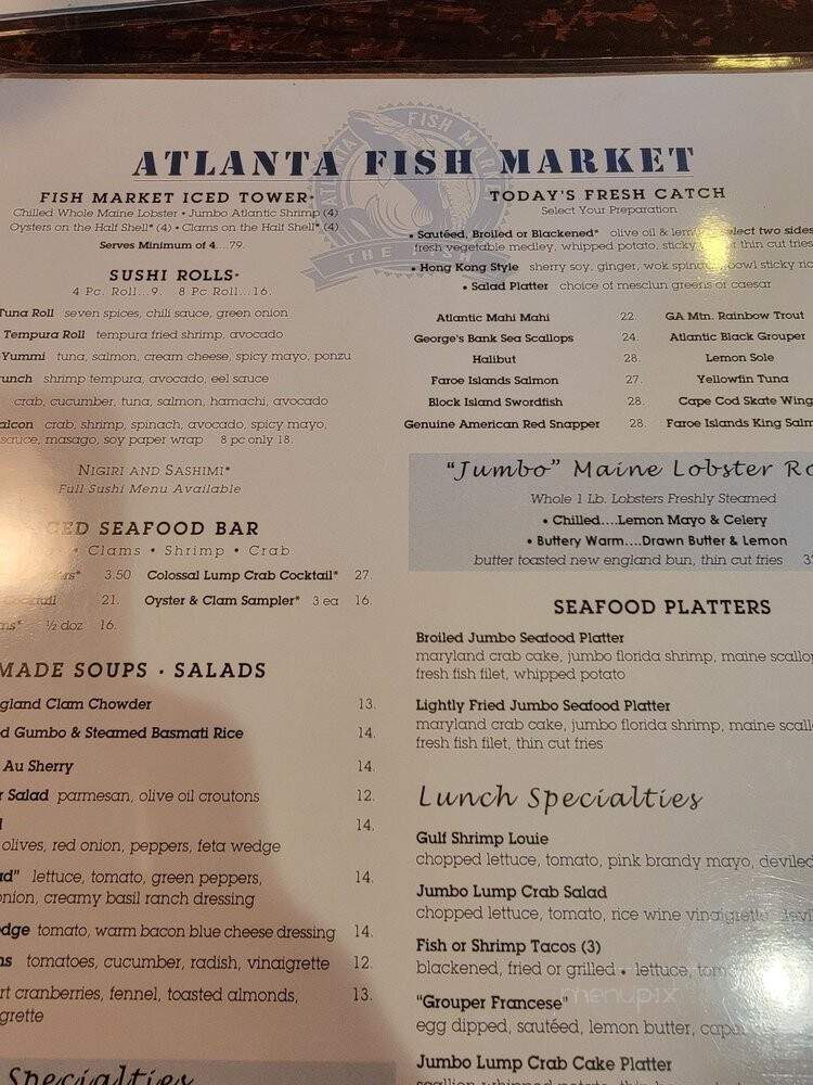 Atlanta Fish Market Restaurant - Atlanta, GA menu_pic
