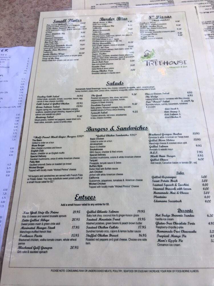 Treehouse Restaurant & Pub - Atlanta, GA menu_pic