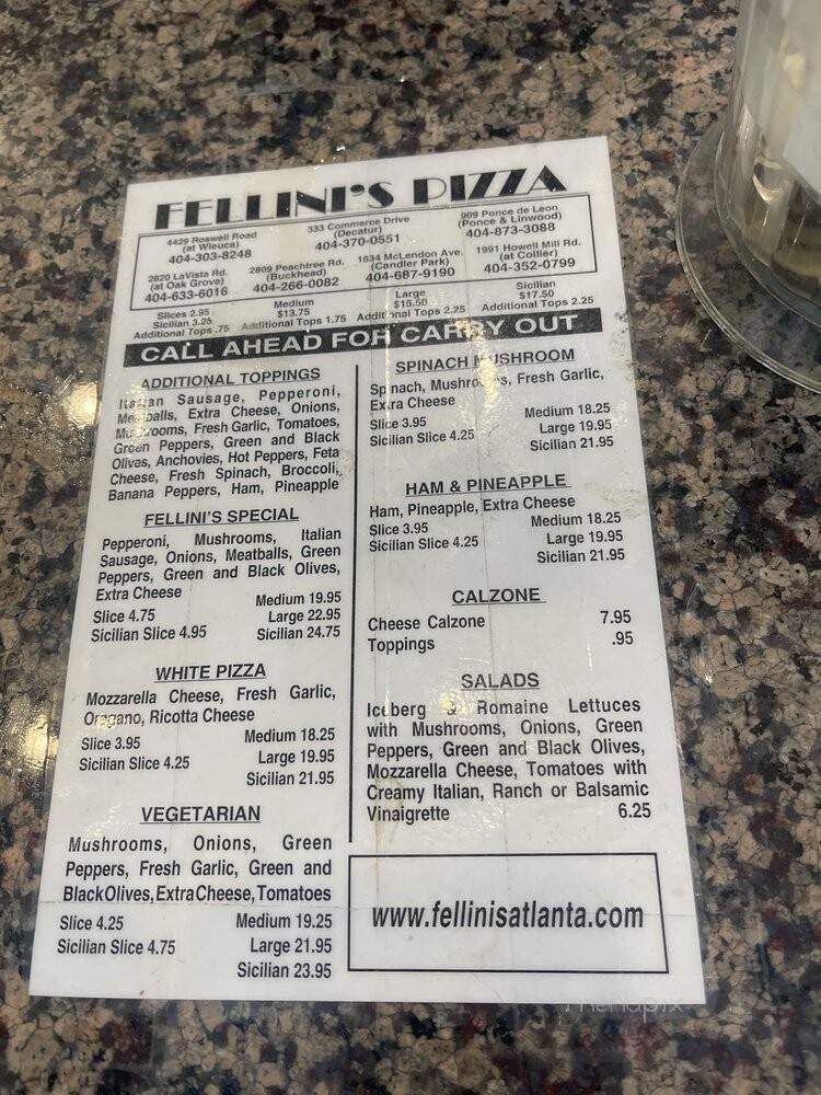Fellini's Pizza - Atlanta, GA menu_pic