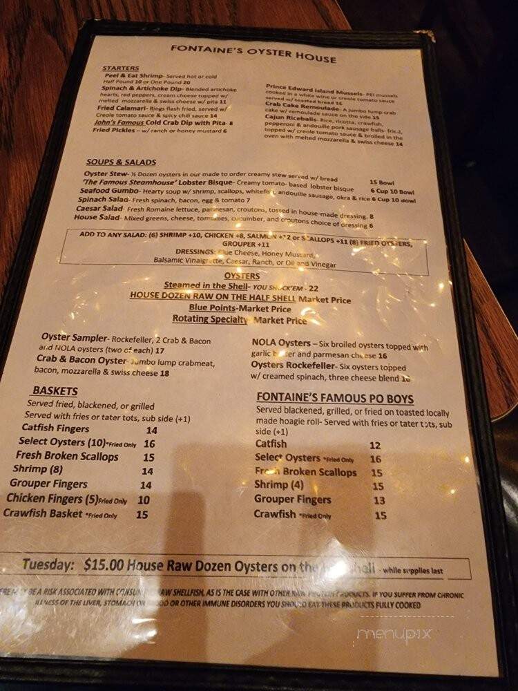 Fontaine's Oysterhouse - Atlanta, GA menu_pic