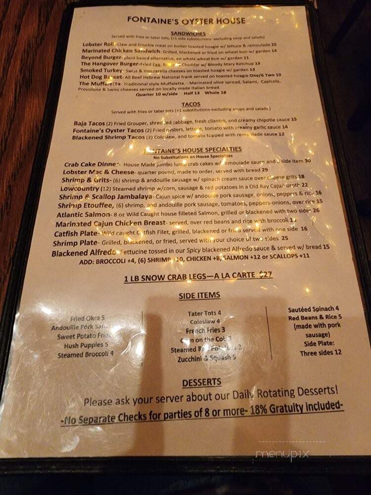 Fontaine's Oysterhouse - Atlanta, GA menu_pic