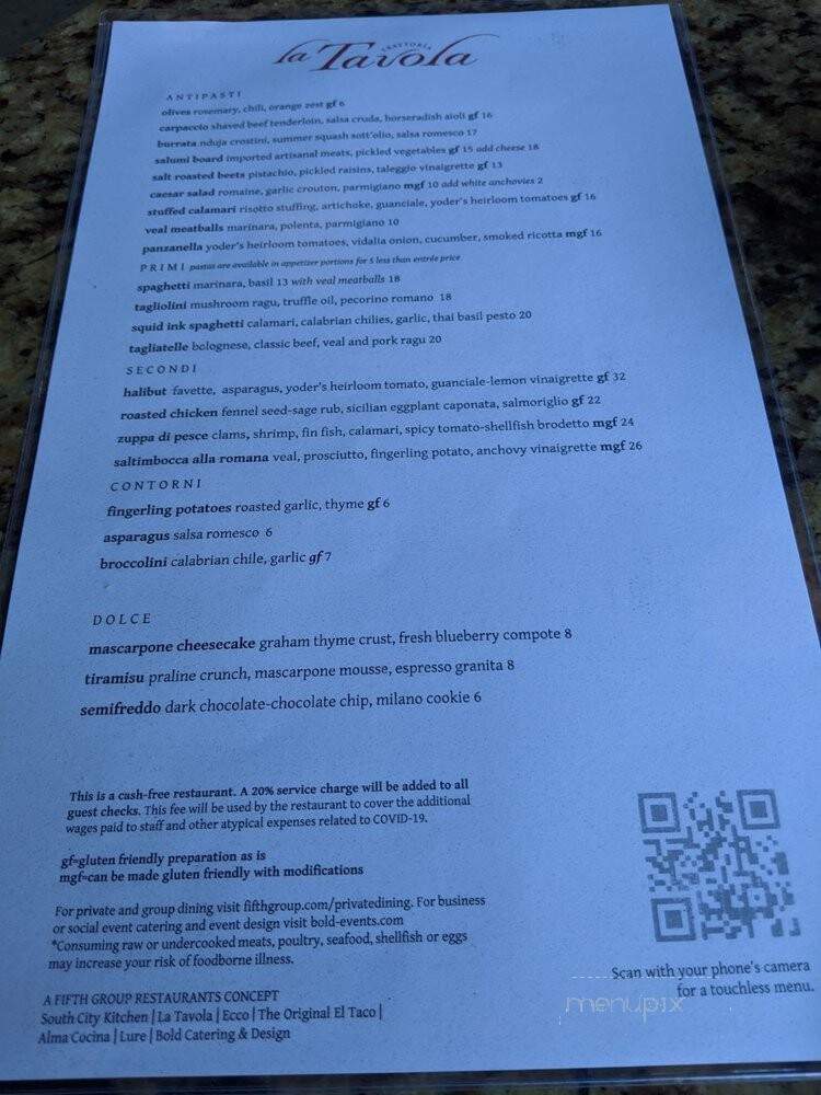 La Tavola Trattoria - Atlanta, GA menu_pic
