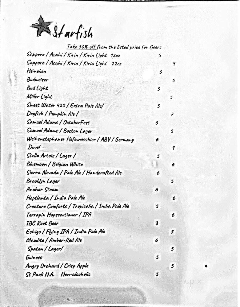 Starfish Restaurant - Atlanta, GA menu_pic
