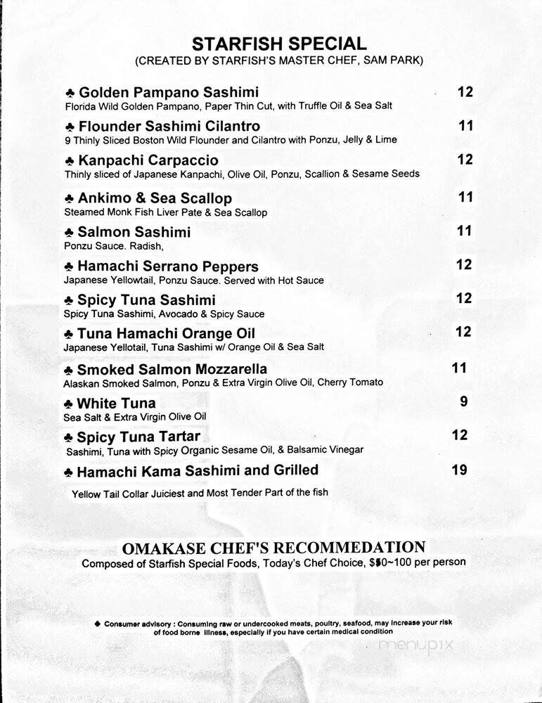 Starfish Restaurant - Atlanta, GA menu_pic