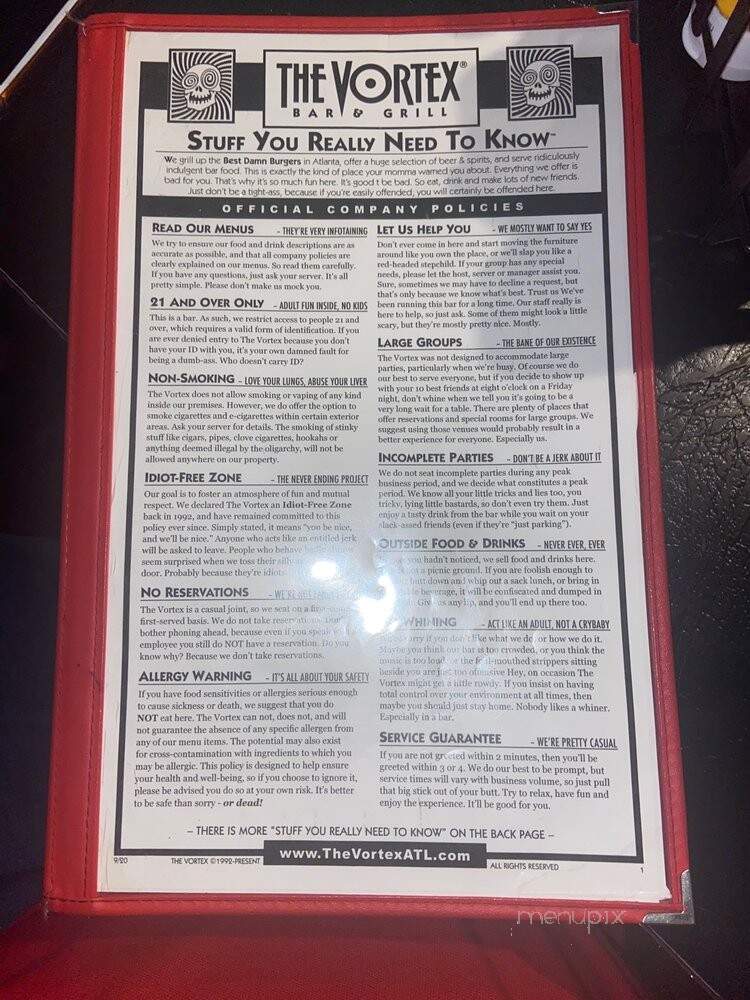 Vortex Bar & Grill - Atlanta, GA menu_pic