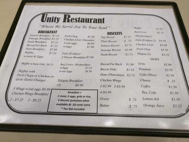 Unity Restaurant - Atlanta, GA menu_pic