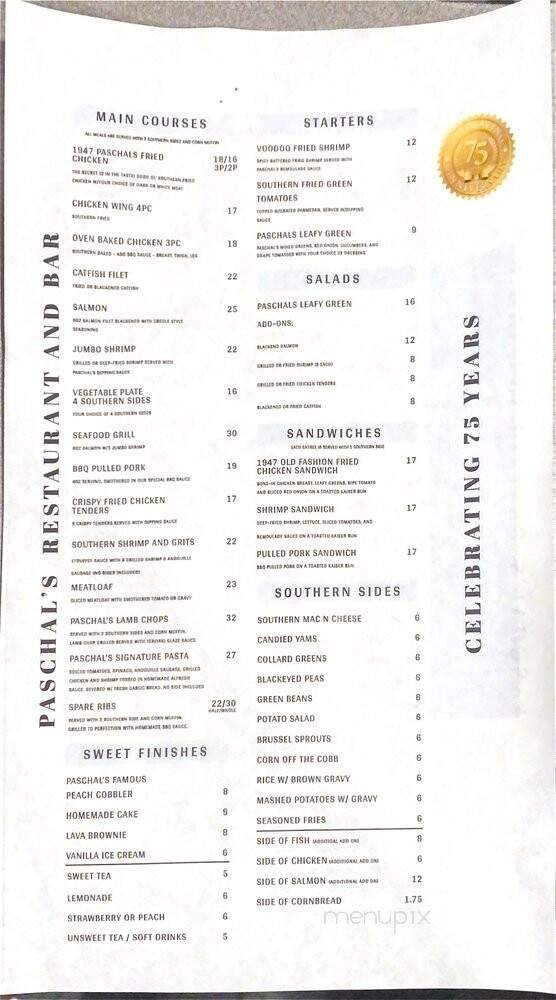 Paschals Restaurant - Atlanta, GA menu_pic
