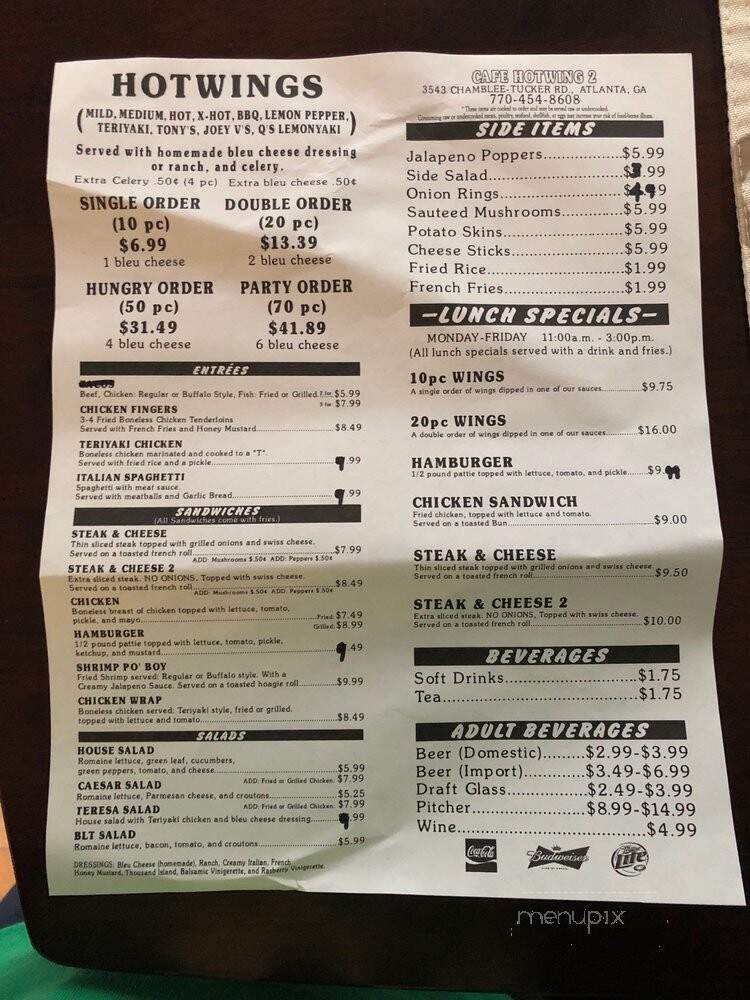 Cafe Hot Wing - Atlanta, GA menu_pic