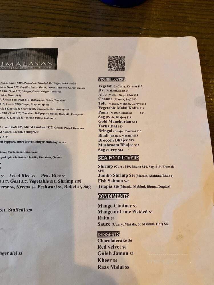 Himalayas Indian Restaurant - Chamblee, GA menu_pic