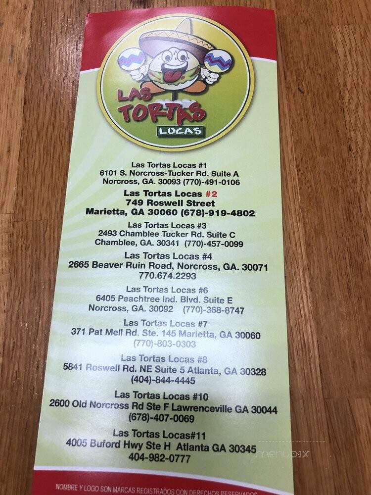 Las Tortas Locas - Chamblee, GA menu_pic