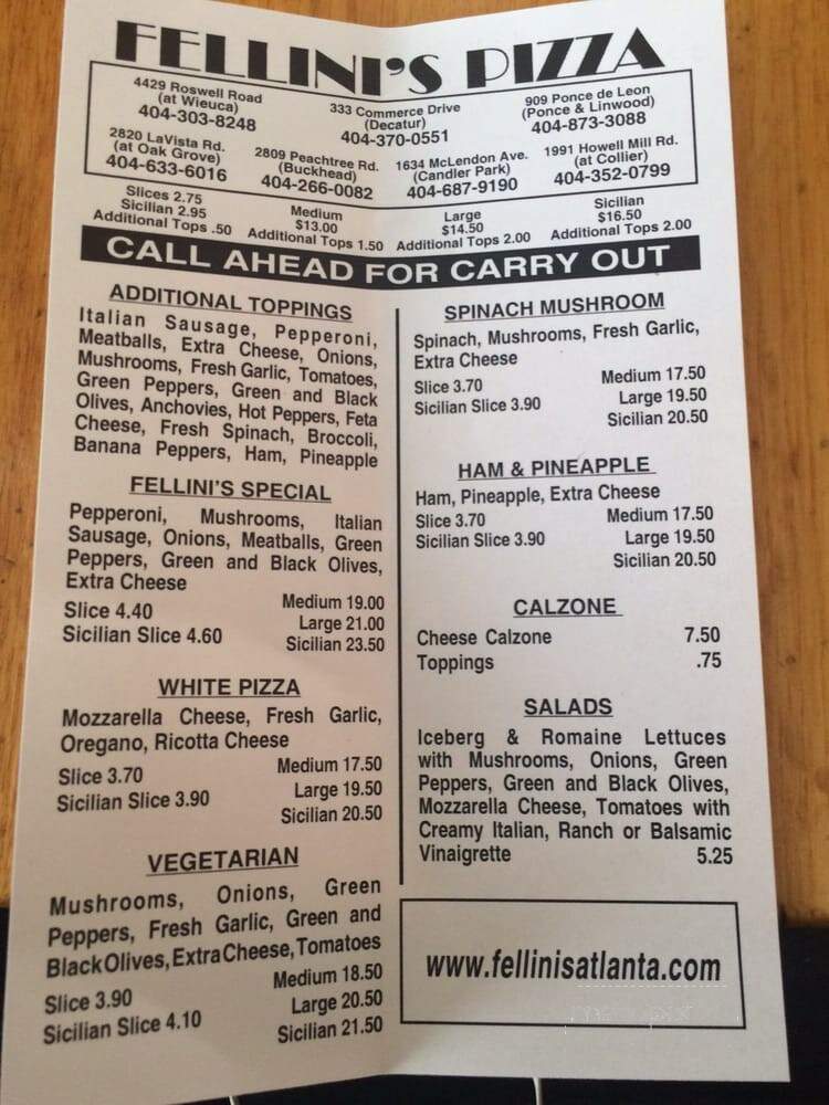 Fellini's Pizza - Atlanta, GA menu_pic