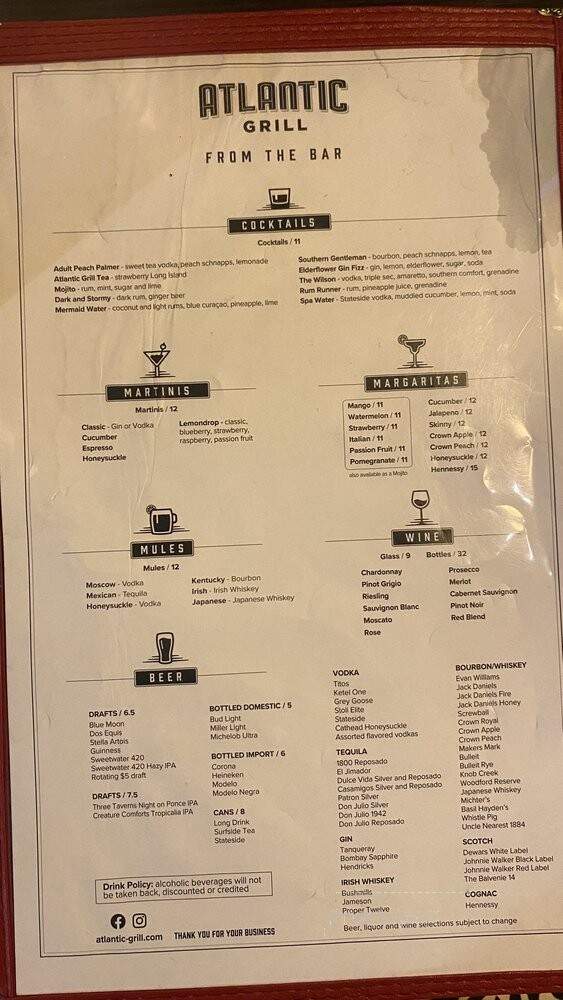 Atlantic Grill - Atlanta, GA menu_pic