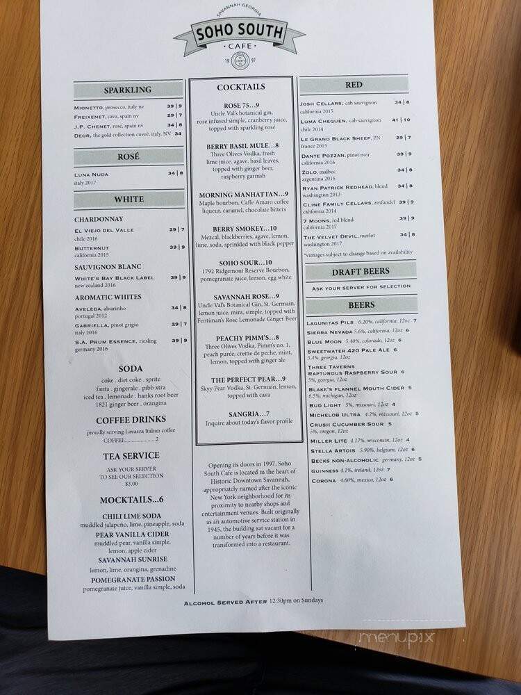 Soho South Cafe - Savannah, GA menu_pic