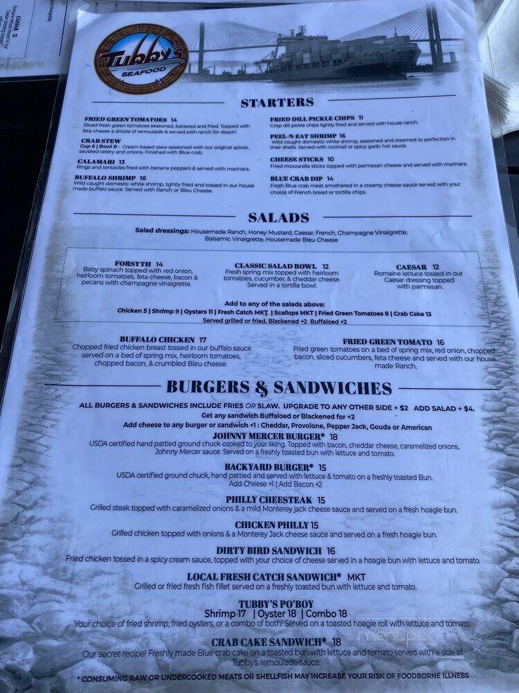 Tubby's Tank House - Savannah, GA menu_pic