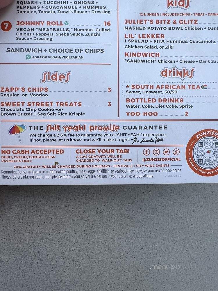 Zunzi's Take Out - Savannah, GA menu_pic