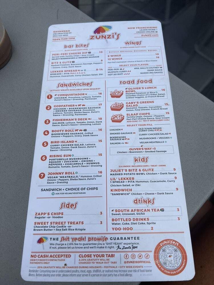 Zunzi's Take Out - Savannah, GA menu_pic