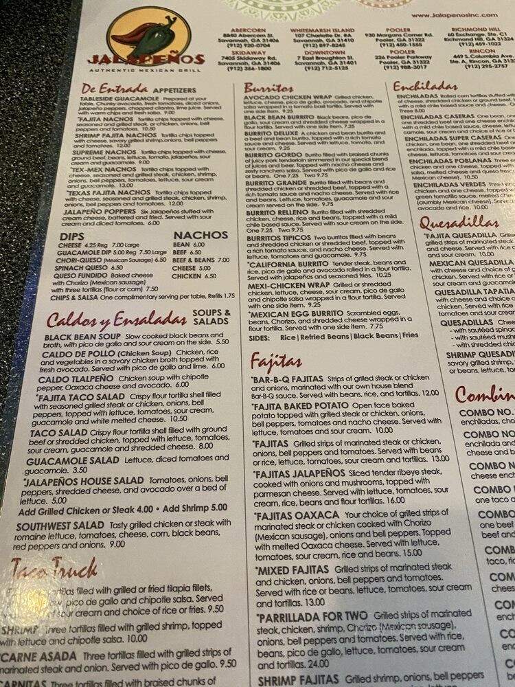 Jalapenos Mexican Restaurant - Savannah, GA menu_pic