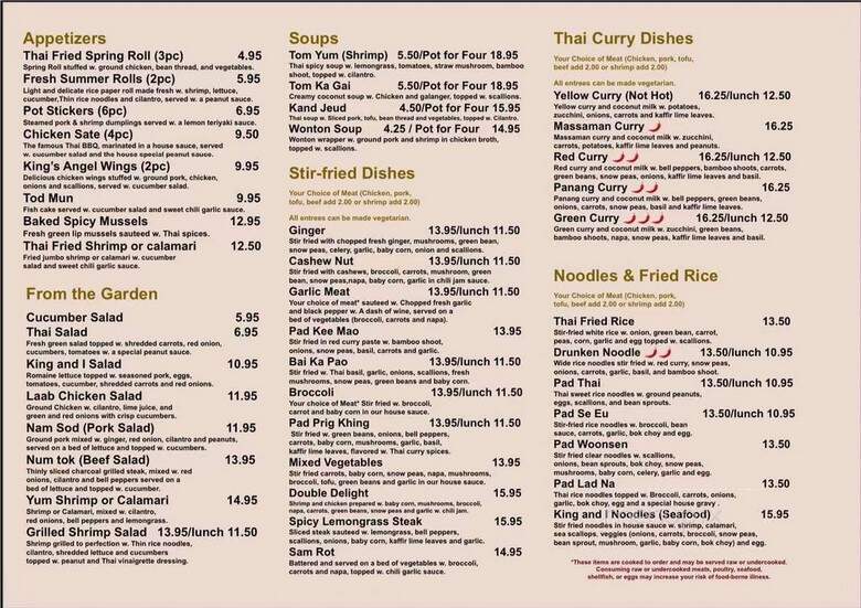 King & I - Savannah, GA menu_pic