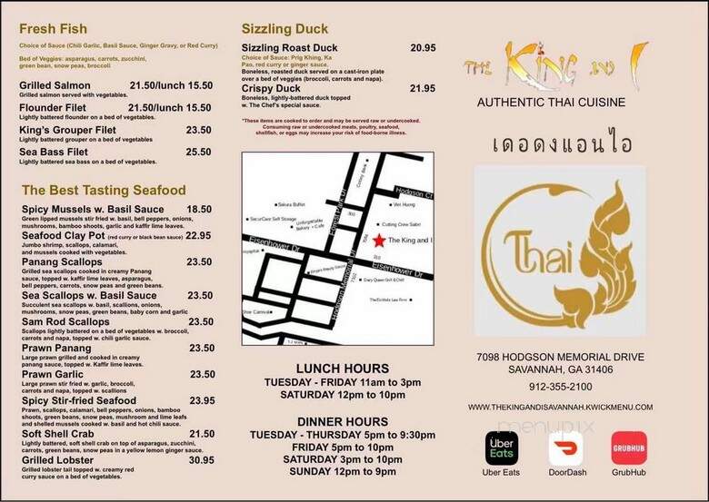King & I - Savannah, GA menu_pic