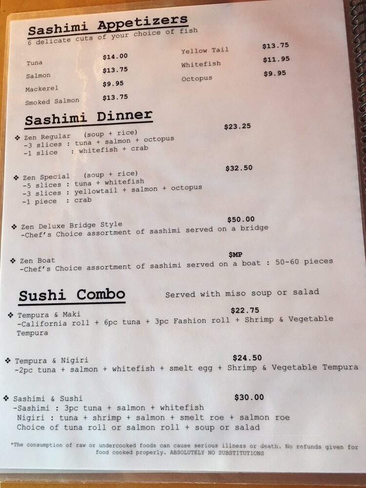 Sushi Zen Southside - Savannah, GA menu_pic