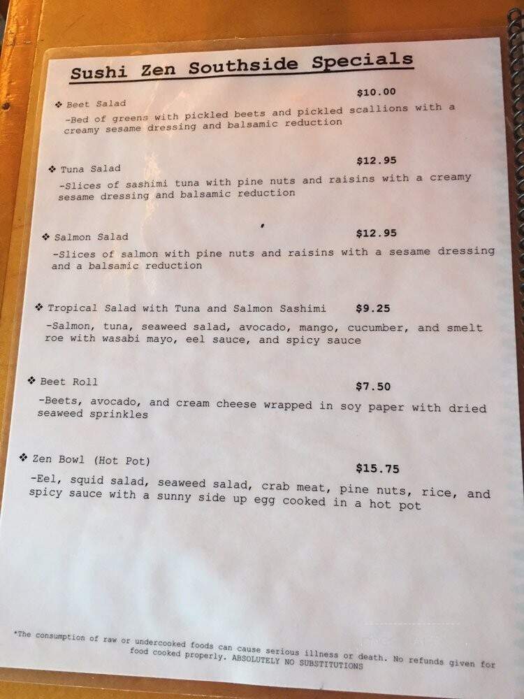 Sushi Zen Southside - Savannah, GA menu_pic