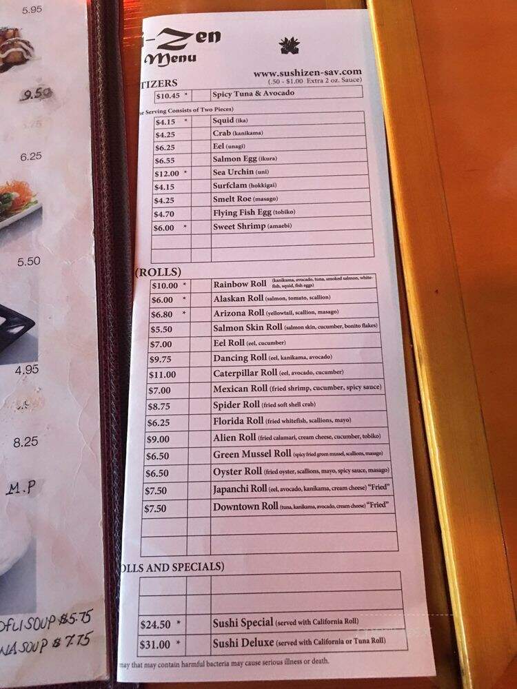 Sushi Zen Southside - Savannah, GA menu_pic