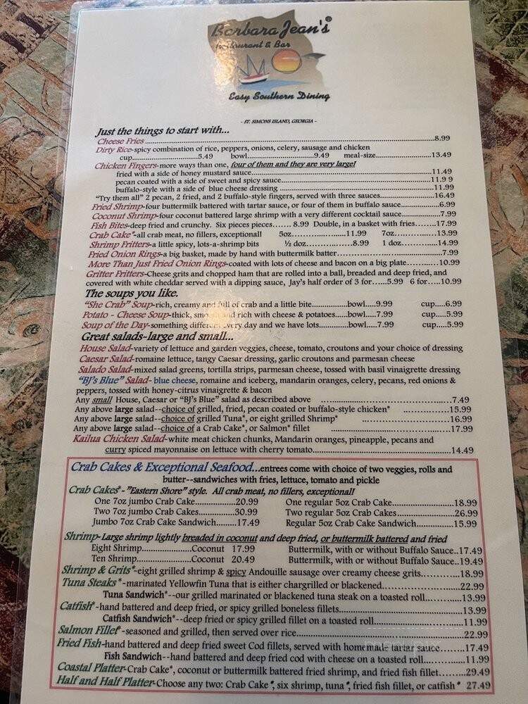 Barbara Jean's Restaurant - Savannah, GA menu_pic
