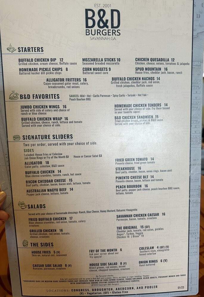 B & D Burger - Savannah, GA menu_pic