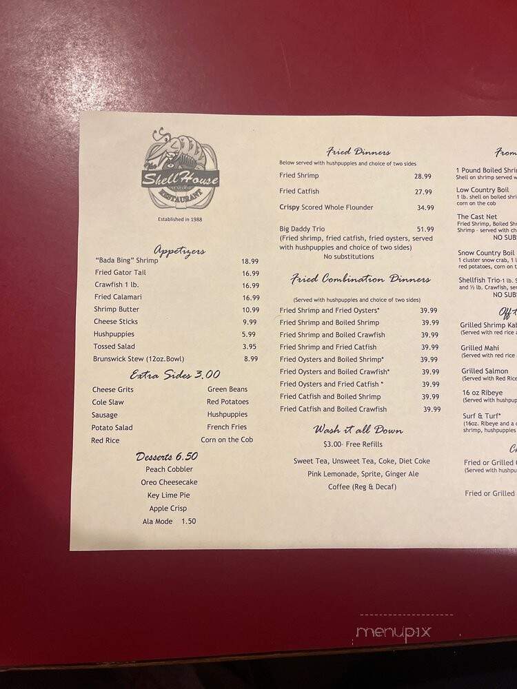 Shellhouse Restaurant - Savannah, GA menu_pic