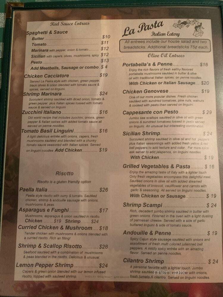 La Pasta Eatery - Park Rapids, MN menu_pic