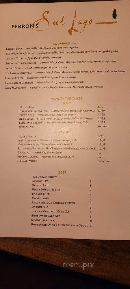 Perrons' Sul Lago - Prior Lake, MN menu_pic