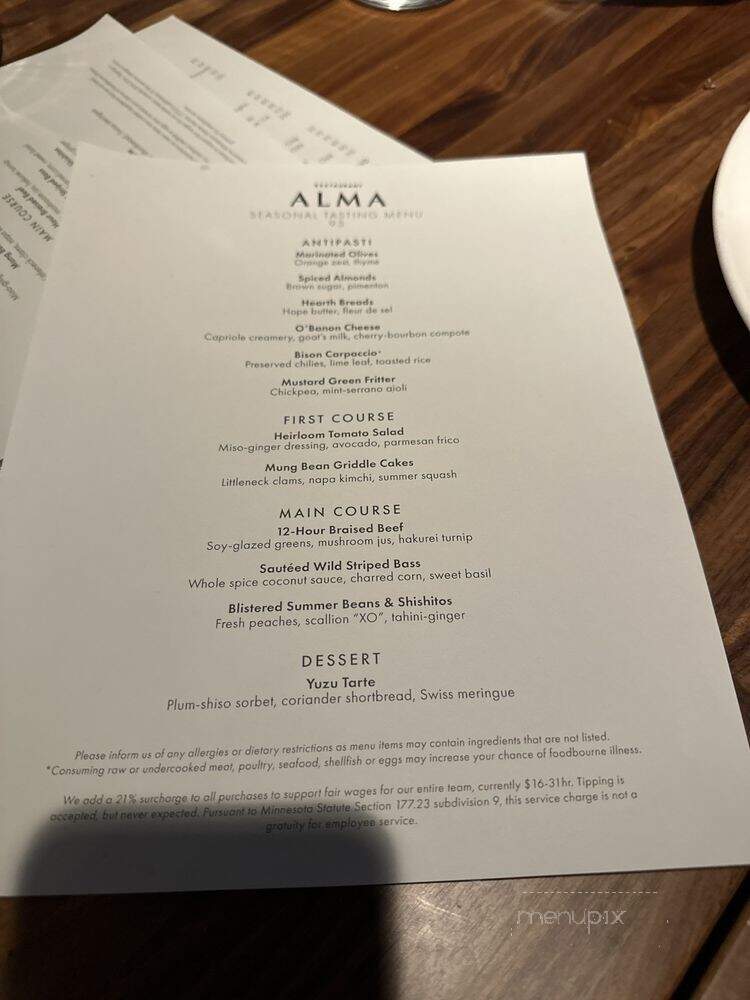 Alma Restaurant - Minneapolis, MN menu_pic